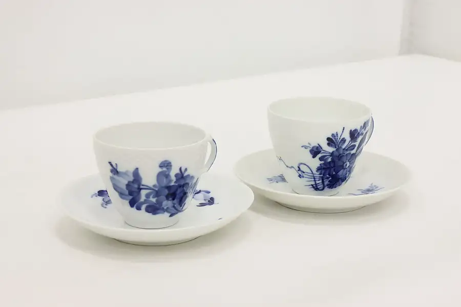 Main image of Pair of Blue Flower Coffee Cups & Saucers Royal Copenhagen