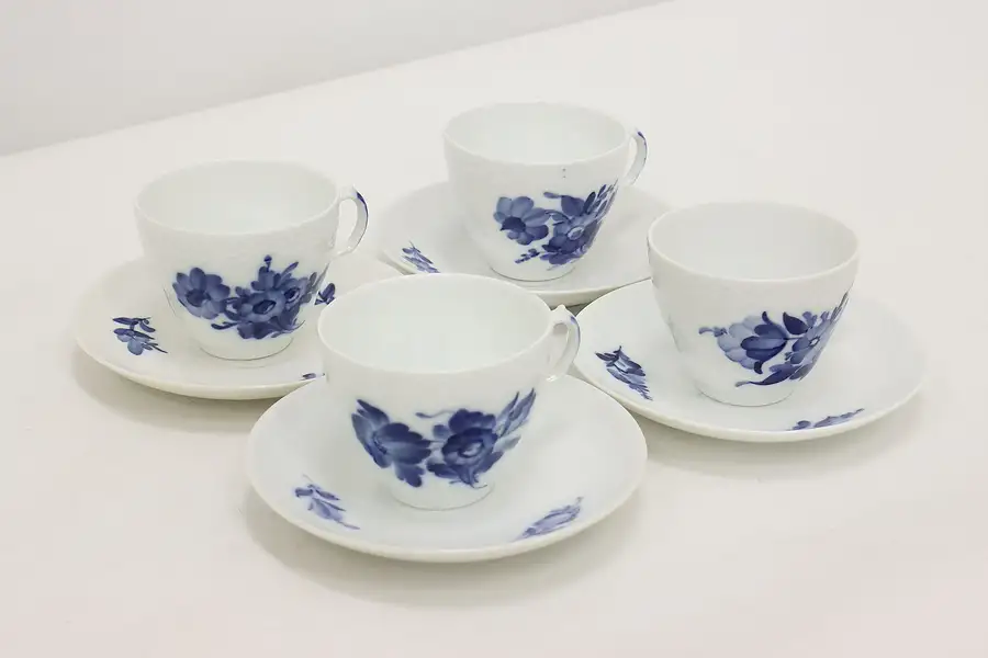 Main image of Set of 4 Blue Flower Coffee Cups & Saucers Royal Copenhagen