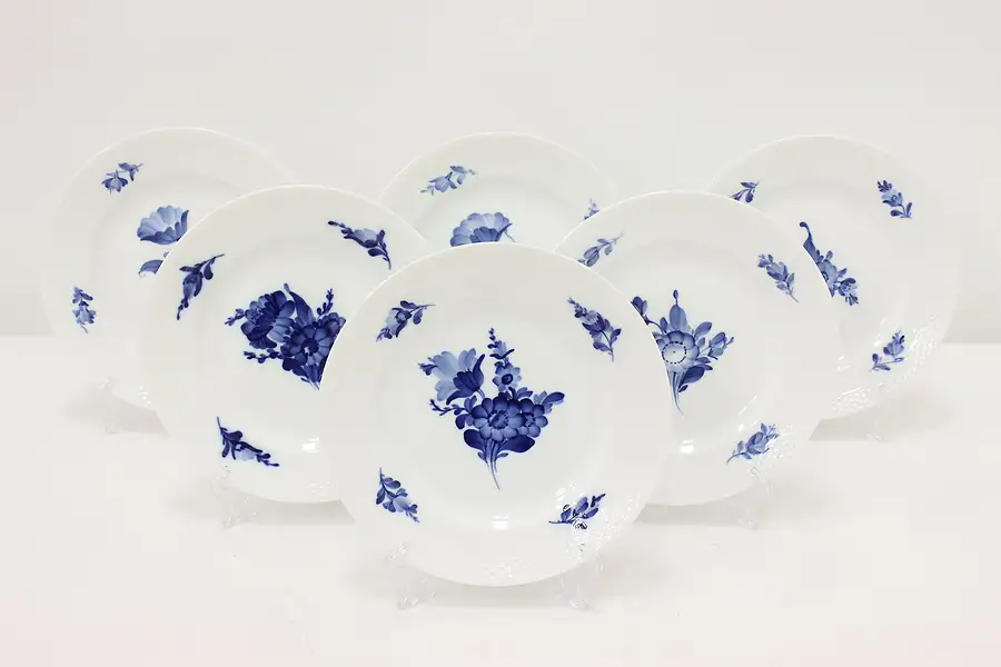 Main image of Set of 6 Danish Blue Flower Salad Plates, Royal Copenhagen