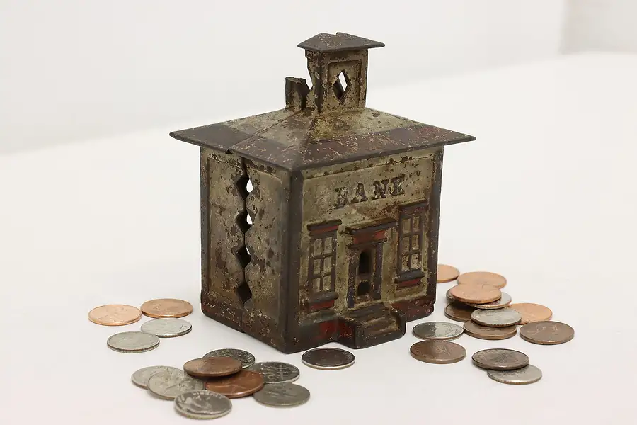 Main image of Victorian Painted Cast Iron Antique Bank Building Coin Bank