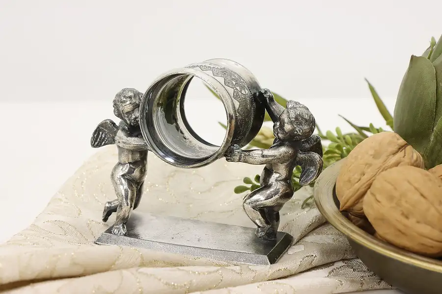 Main image of Victorian Silverplate Cherubs or Angels Napkin Ring, Meriden