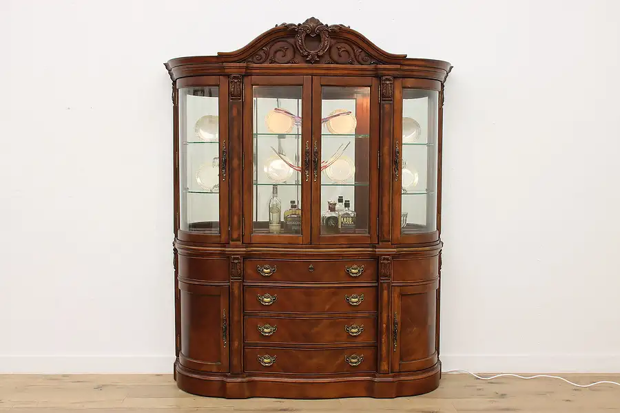 Main image of Curved Glass Vintage Carved Lighted China Cabinet Broyhill