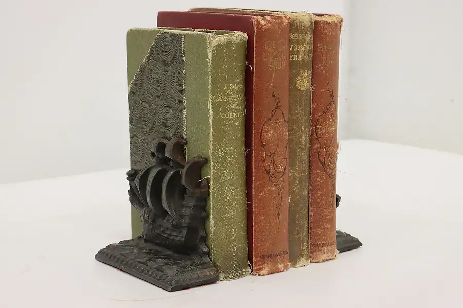 Main image of Pair of Antique Cast Iron Sea Ship Library Office Bookends