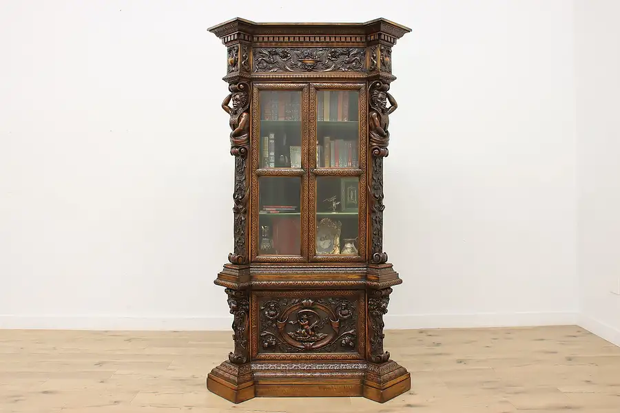 Main image of Renaissance Antique Italian China Bar Cabinet Sculptures