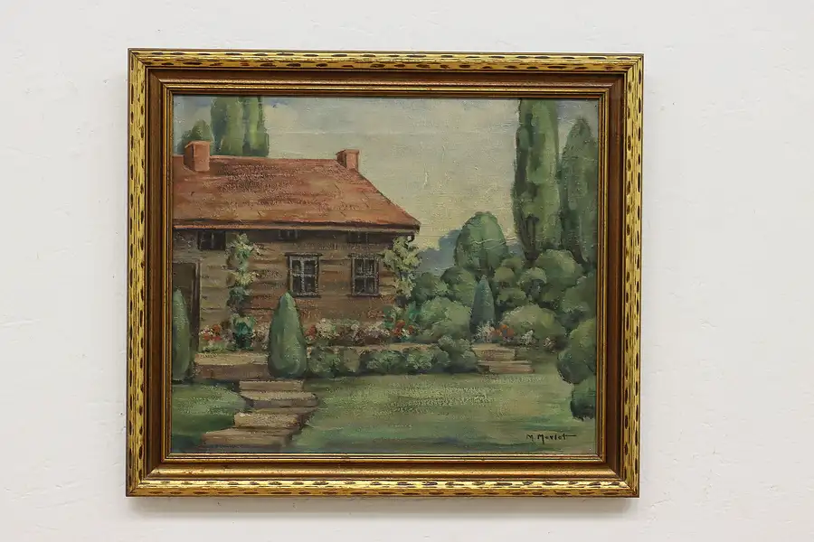 Main image of Summer Cabin Antique Original Oil Painting, Merlet 23"