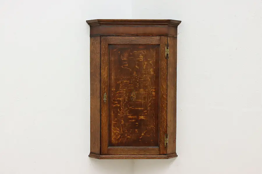 Main image of Georgian Antique 1760s Oak Corner Wall Cabinet, Inlay Shell