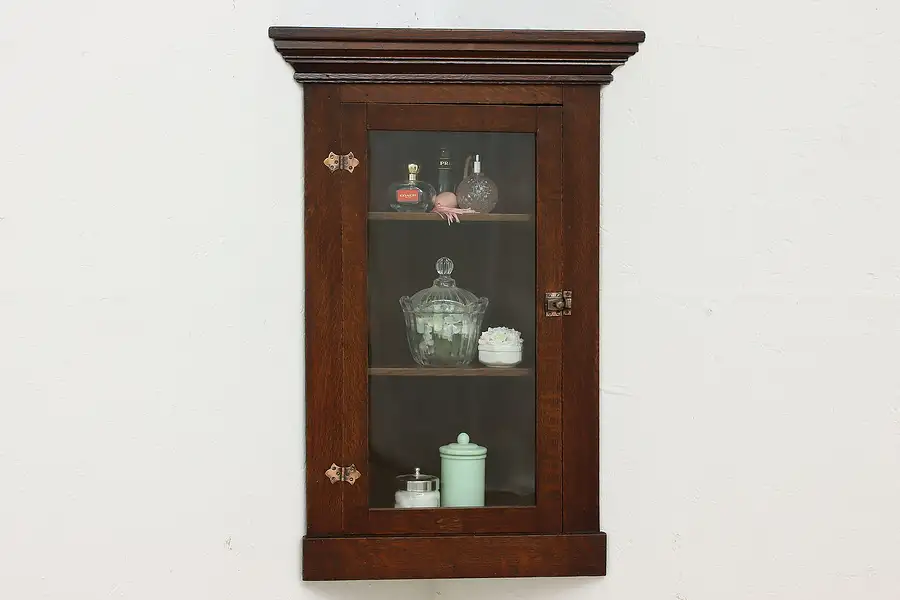 Main image of Arts & Crafts Antique Oak Wall Corner Cupboard Bath Cabinet