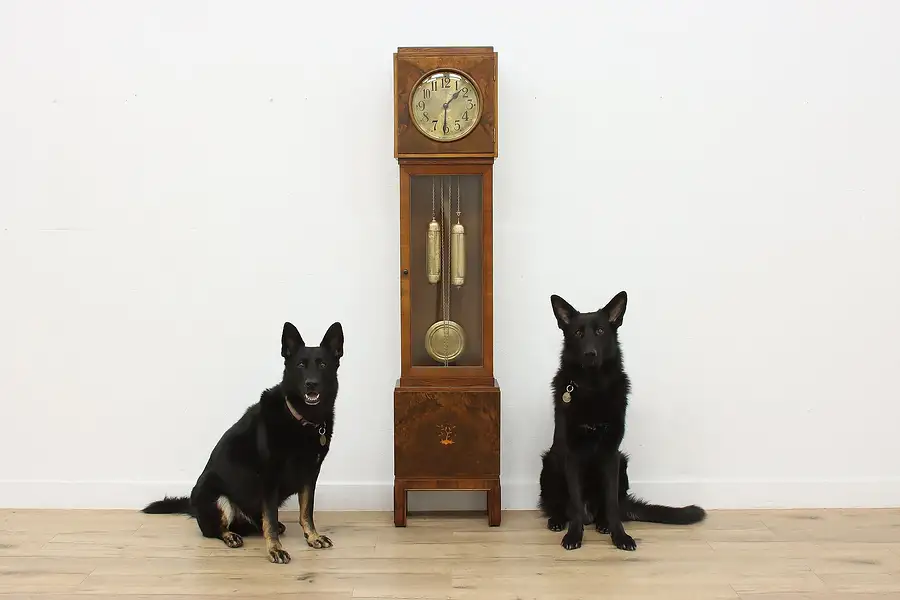 Main image of Art Deco Antique Walnut Tall Case Grandfather Clock, Becker