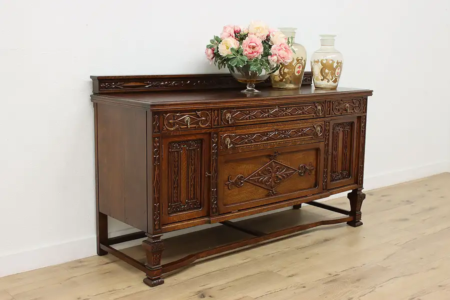 Main image of Renaissance Antique Carved Oak Buffet, Server or Sideboard