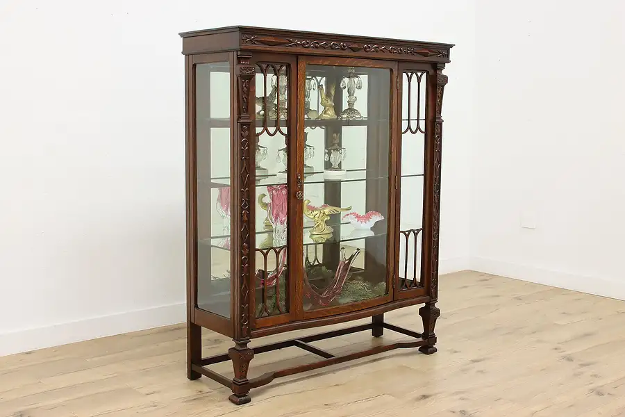 Main image of Renaissance Antique Carved Oak China Curio Display Cabinet