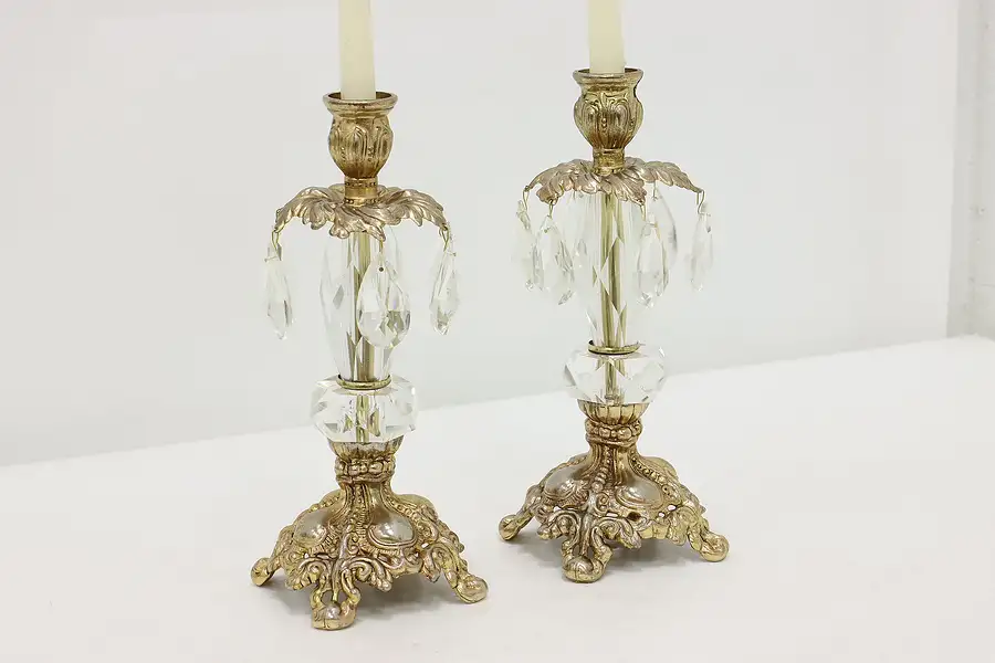 Main image of Pair of Renaissance Design Vintage Cut Glass Candlesticks