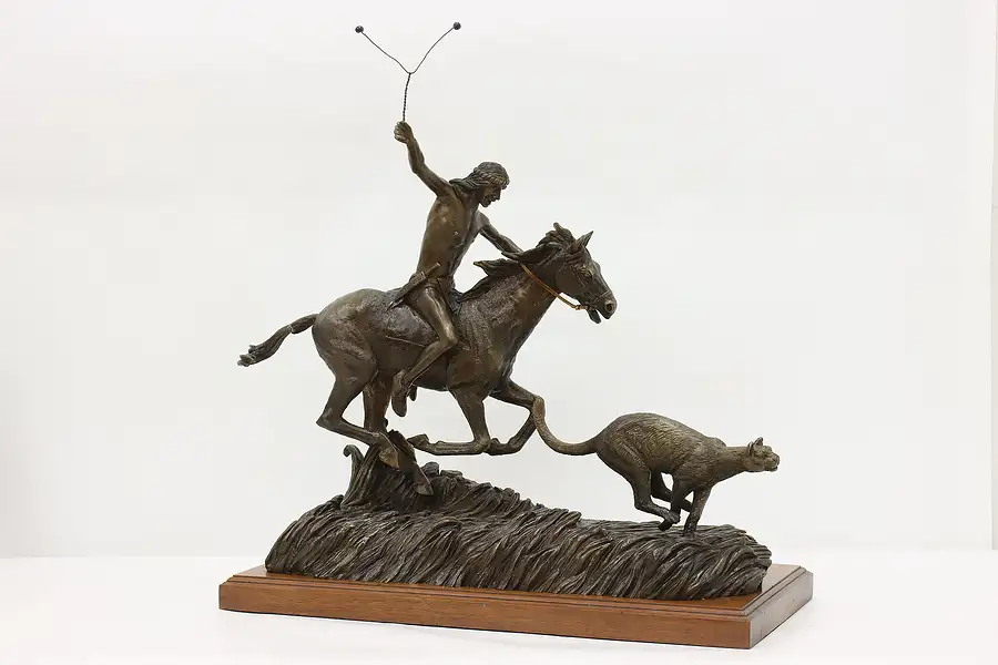 Main image of Native American Hunter Vintage Bronze Sculpture, Shoop