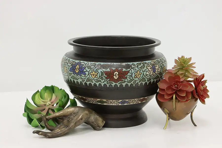 Main image of Chinese Vintage Cloisonne Enamel Bronze Vase Jardiniere, Urn