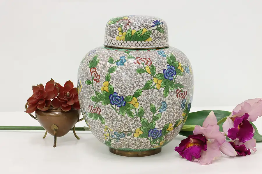 Main image of Chinese Vintage Cloisonne Enamel Tea Jar & Lid