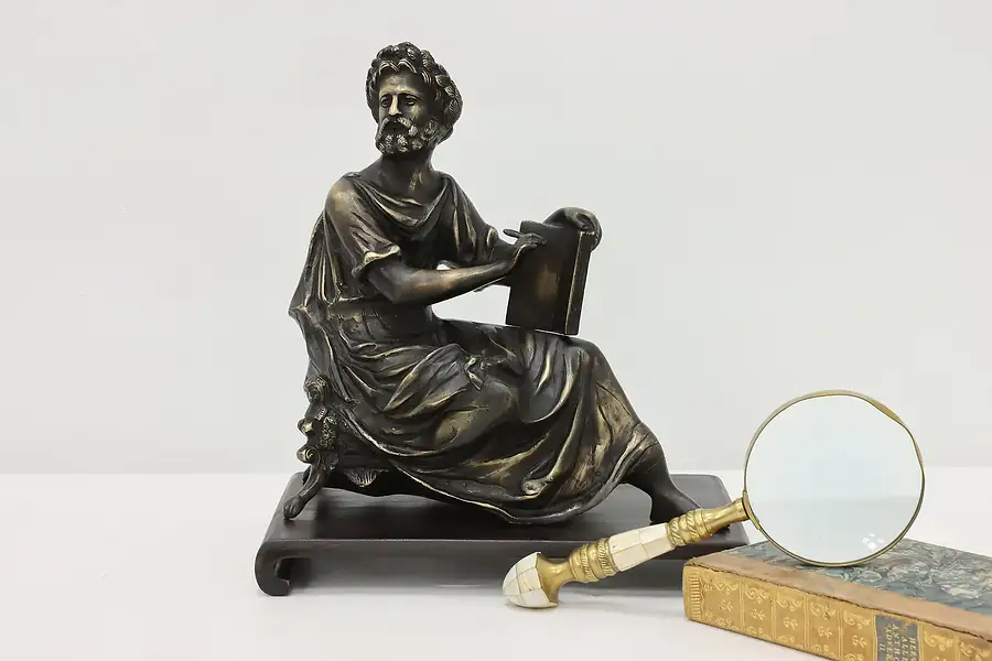 Main image of Greek Philosopher Antique Bronze Sculpture & Birch Base