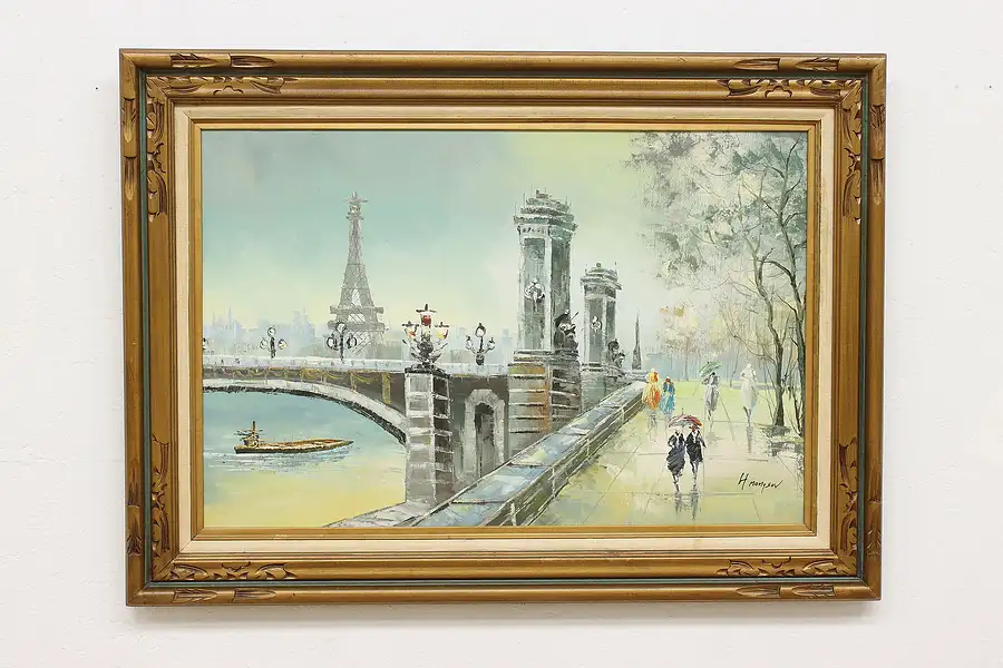 Main image of Eiffel Tower Paris Vintage Original Oil Painting, Signed 44"