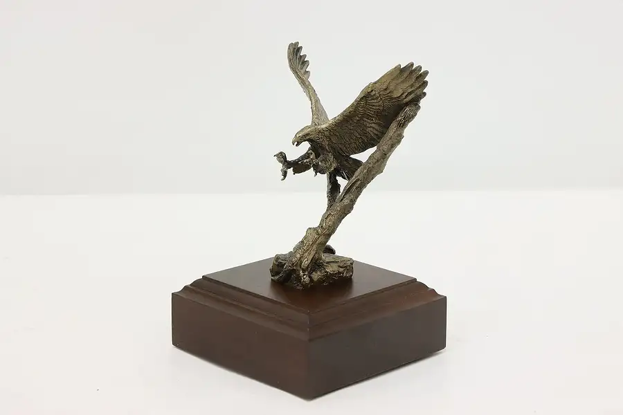 Main image of Flying Eagle Vintage Bronze Sculpture on Walnut Base, Shoop