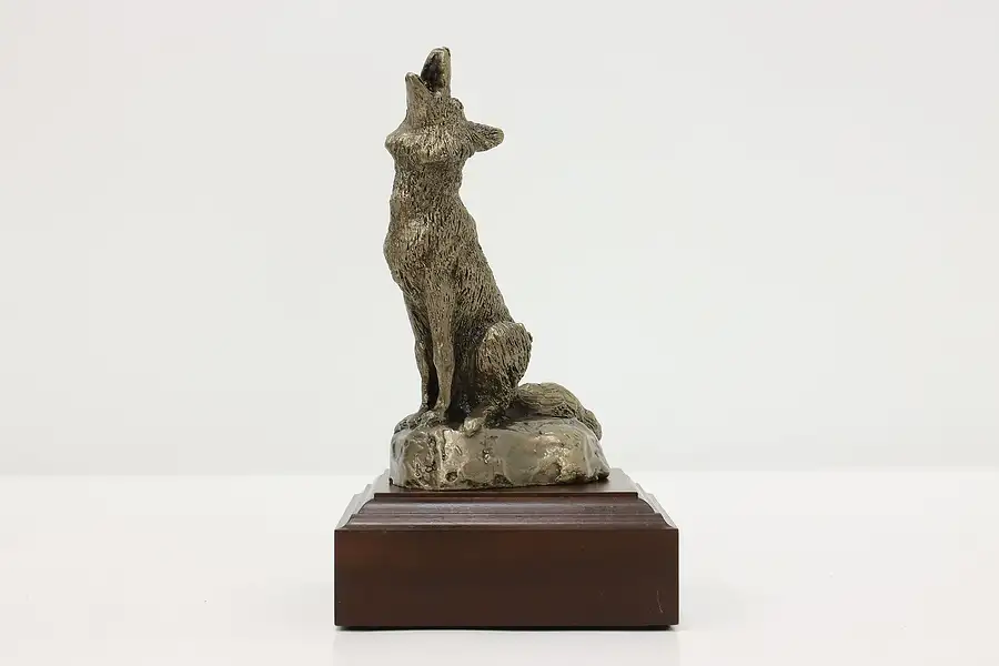 Main image of Howling Wolf Vintage Bronze Sculpture on Walnut Base, Shoop