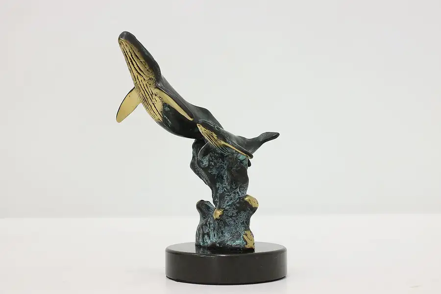 Main image of Bronze Vintage Mother Whale & Calf Sculpture, Granite Base