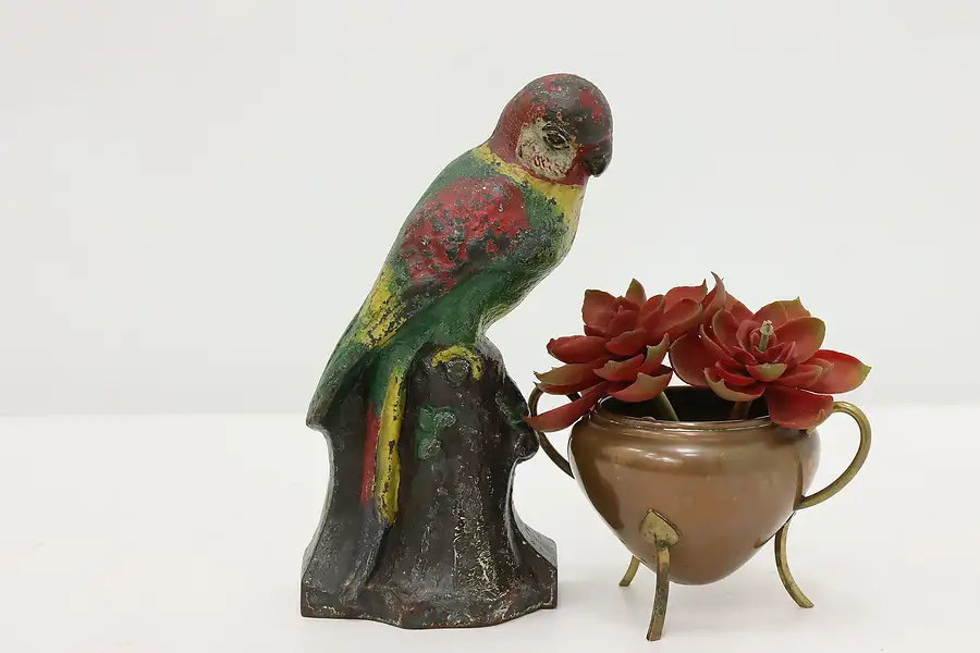 Main image of Farmhouse Antique Painted Cast Iron Parrot Door Stop