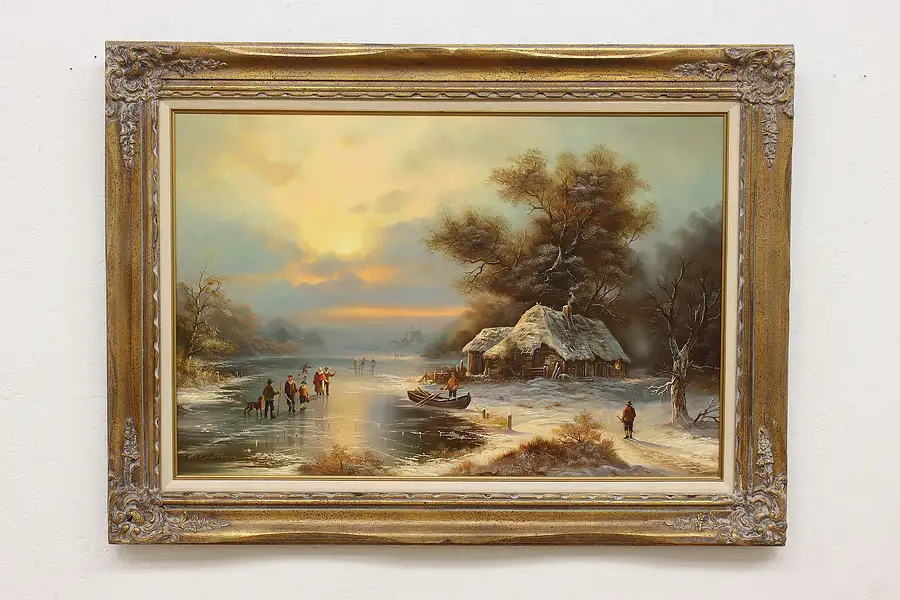 Main image of Winter Village Vintage Original Oil Painting, Duttler 44.5"