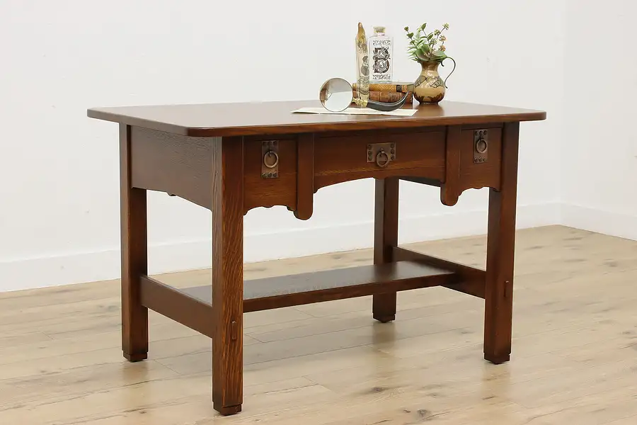 Main image of Craftsman Oak Antique Library Table or Office Desk, Imperial