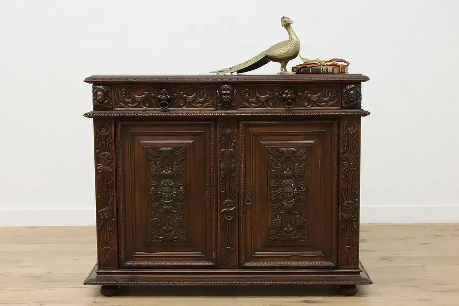 Main image of Renaissance Antique Carved Walnut Chest Hall Console Cabinet