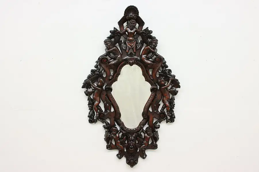 Main image of Renaissance Antique Carved Wall Mirror, Putti Sculptures