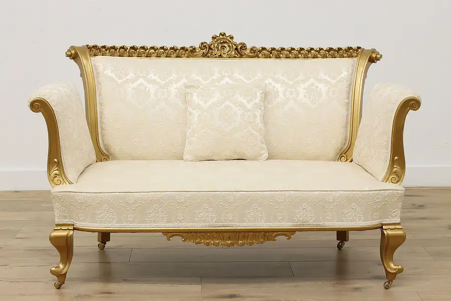 Main image of French Rococo Design Antique Carved Gilt Settee or Sofa