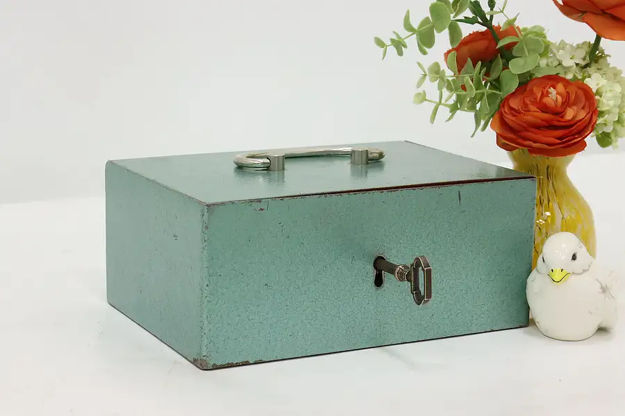 Main image of Blue Hammer Tone Antique Steel Cash or Keepsake Box, Key