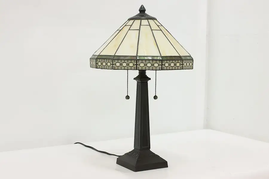 Main image of Arts & Crafts Vintage Stained Glass Office or Library Lamp