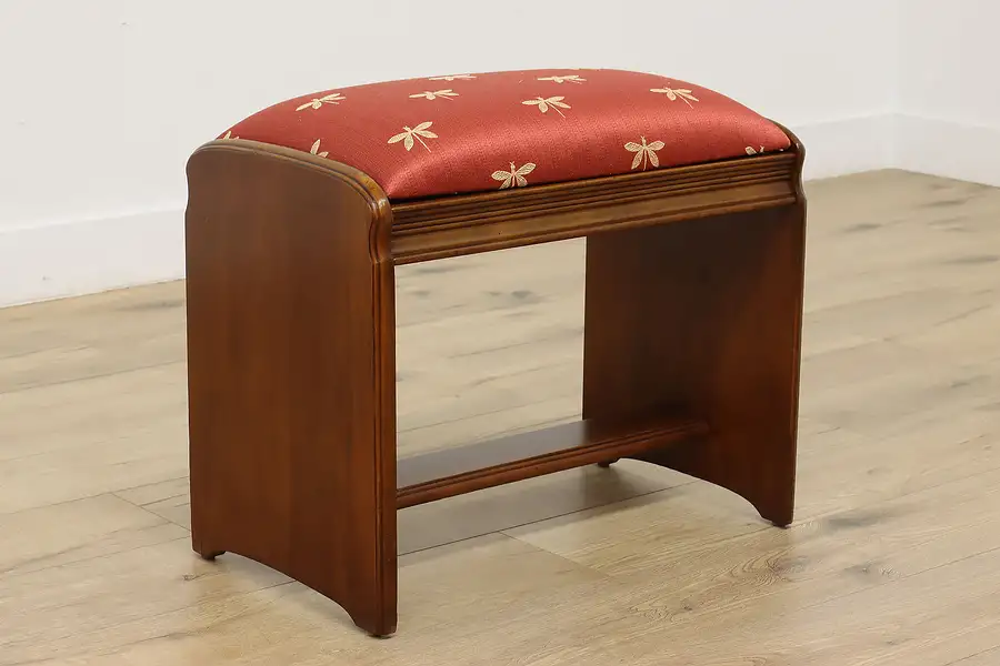 Main image of Art Deco Vintage Upholstered Poplar Vanity Bench or Stool