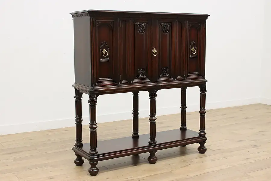 Main image of Tudor Antique Walnut China or Bar Cabinet, Carved Grapes