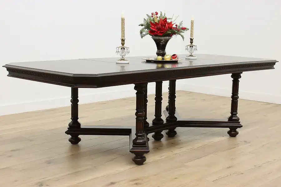 Main image of Tudor Antique Walnut Dining Table, 2 Leaves Opens 99"