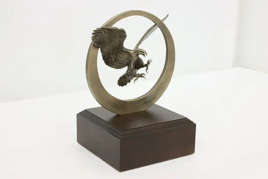 Main image of Striking Eagle Statue Vintage Bronze Sculpture, Shoop