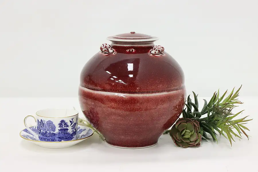 Main image of Dark Red Vintage Ceramic Urn or Jardenier & Cover, Turner