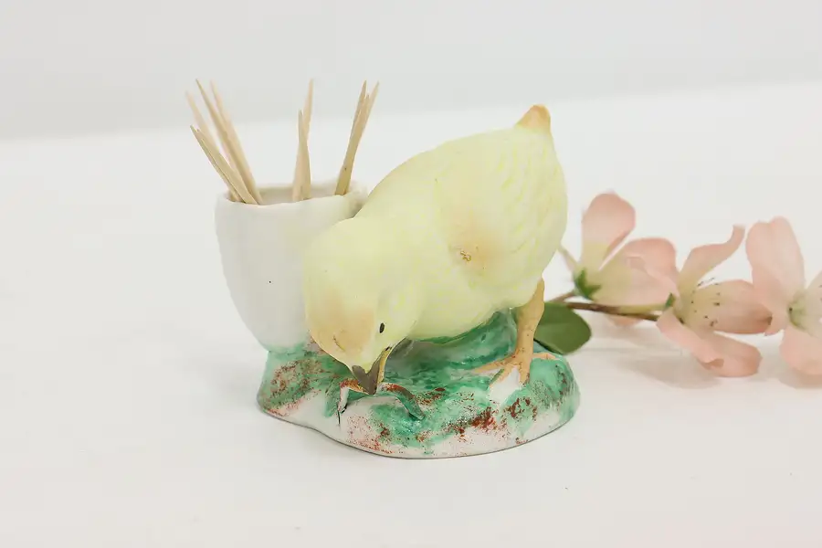 Main image of Bisque Porcelain Antique Chick Toothpick Match Holder