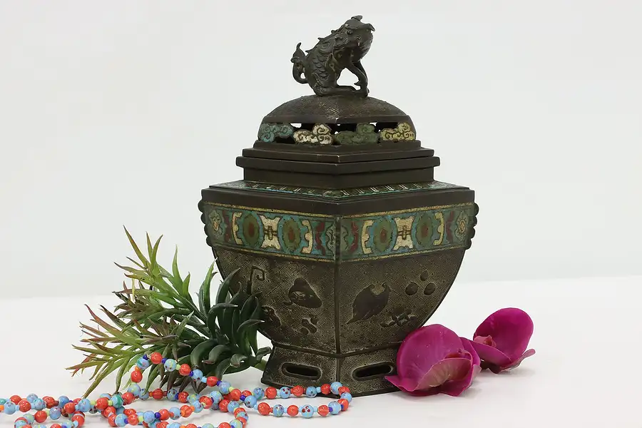 Main image of Chinese Antique Bronze Enamel Incense Burner Censer, Dragon