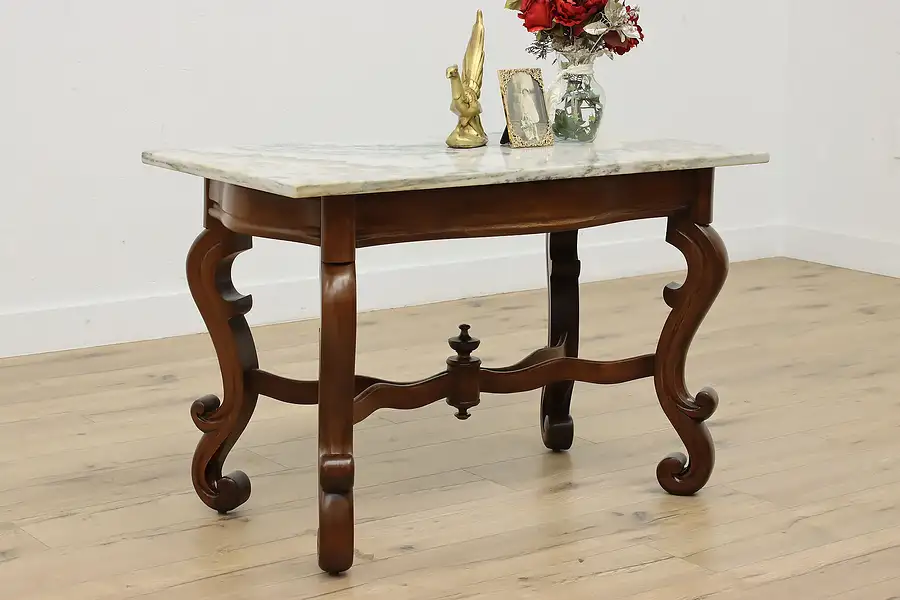 Main image of Victorian Antique Walnut & Marble Lamp or Console Table