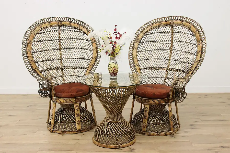 Main image of Wicker Rattan Vintage Oaur Peacock Chairs & Table Set