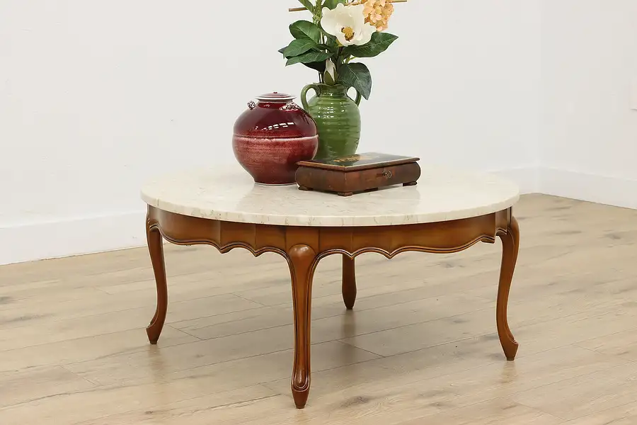 Main image of Country French Vintage Travertine Top Birch Coffee Table