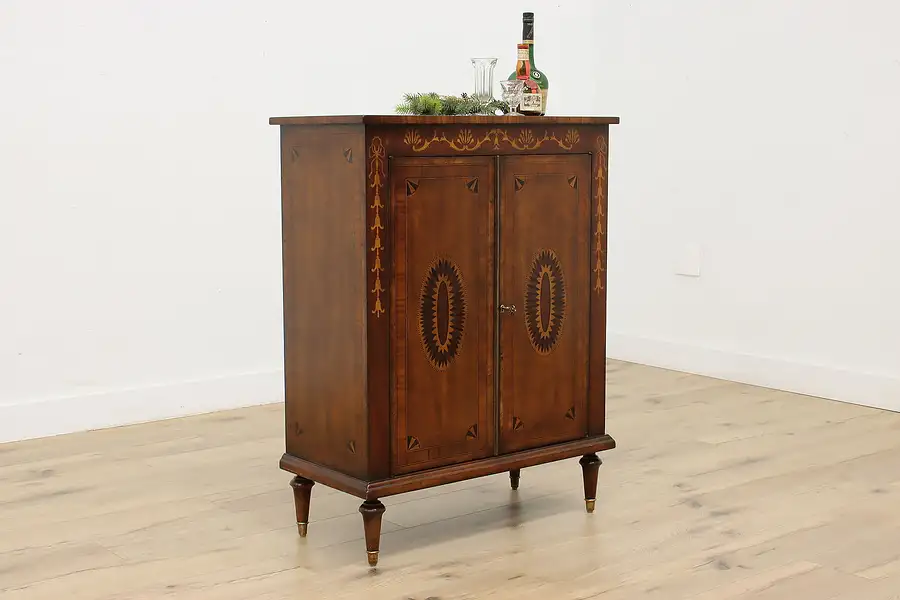 Main image of French Louis XVI Vintage Console Cabinet, Floral Marquetry