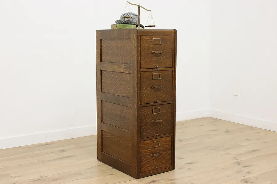 Main image of Arts & Crafts Antique Oak 4 Drawer Office File Cabinet