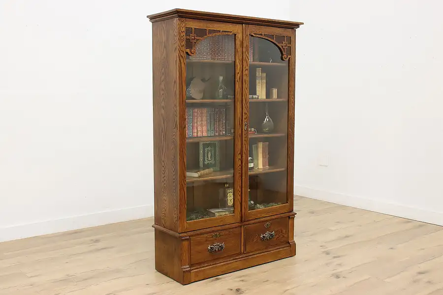 Main image of Victorian Antique Carved Oak Bookcase, New England