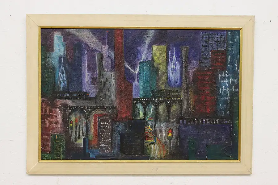 Main image of Modernist Cityscape Mixed Media Painting, Hall 40.5"