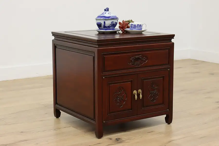 Main image of Chinese Vintage Carved Rosewood End Table or Nightstand