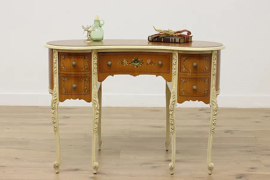 Main image of Country French Vintage Painted Flowers Kidney Shape Desk