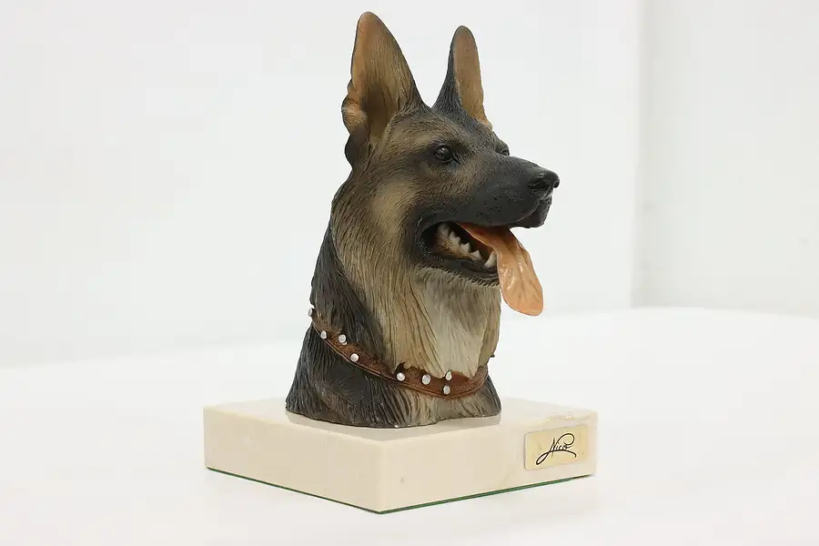 Main image of German Shepherd Vintage Dog Sculpture, Travertine Base, Nico