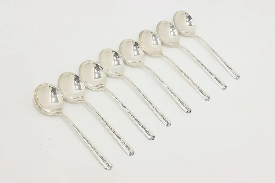 Main image of Set 8 Towle Rambler Rose Sterling Silver Cream Soup Spoons