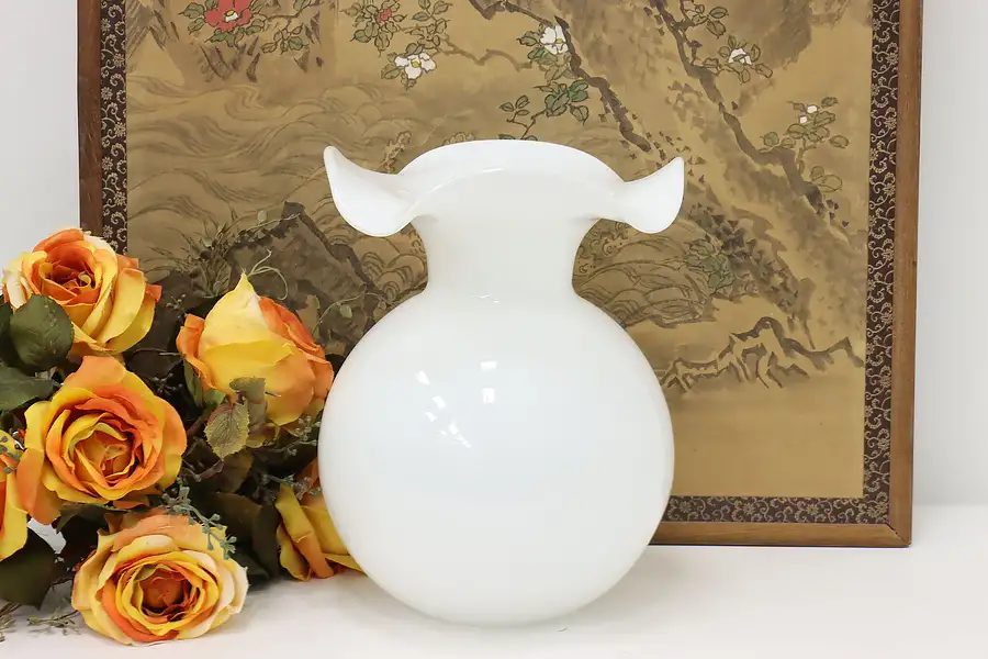 Main image of Blown Milk Glass Vintage Ruffled Vase